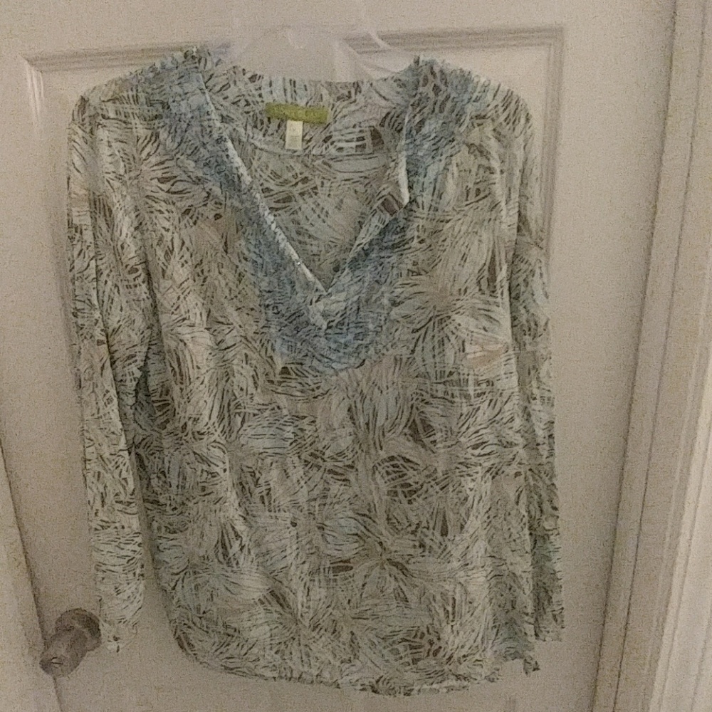 Aqua blouse with small beads all around collar